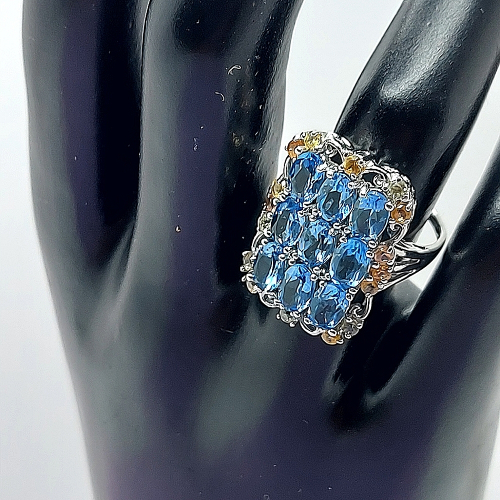 Natural Oval Swiss Blue Topaz 6x4mm  Sapphire 925 Sterling Silver Ring Sz 7‎ - Picture 3 of 13